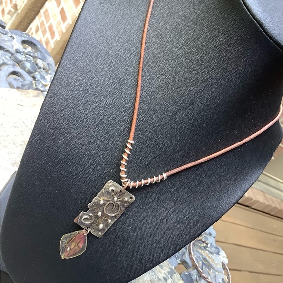 Mixed Metal Leather Cord Necklace Handmade - Picture 4 of 4